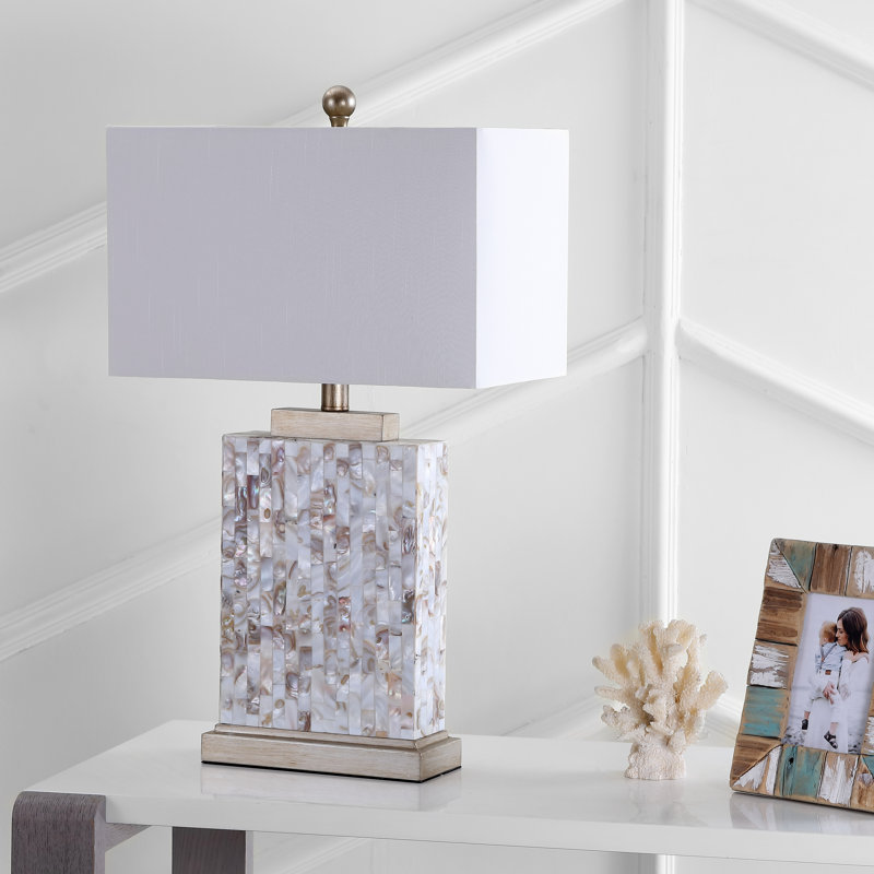Ivory Shell Table Lamp Set with White Rectangular Shade
