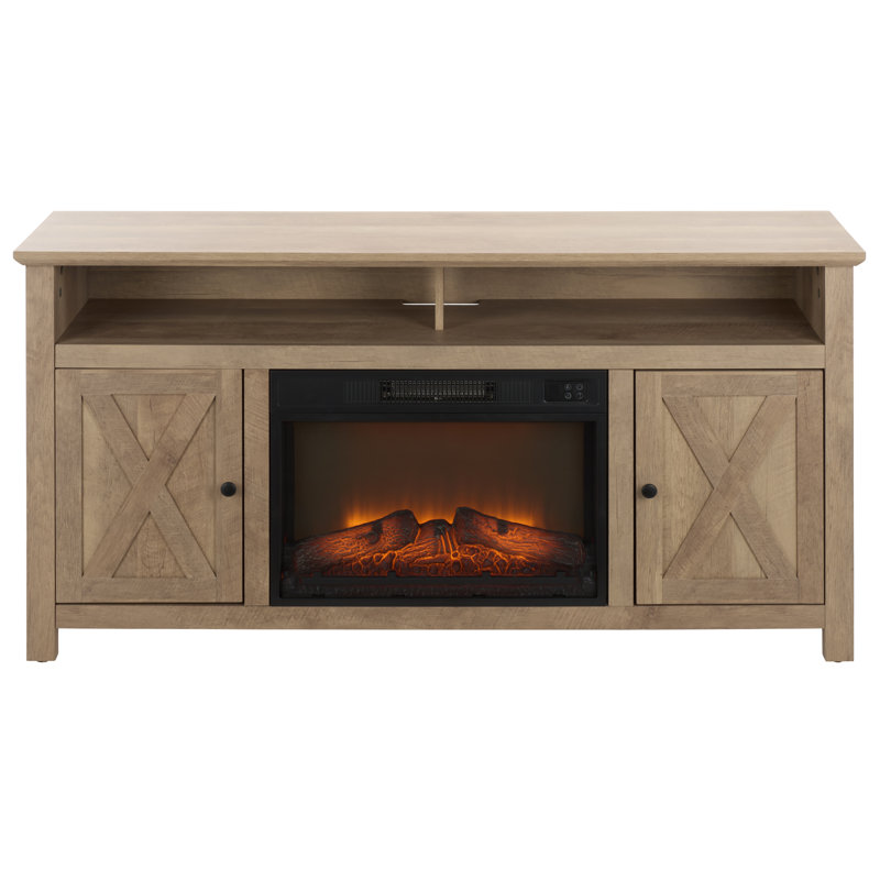 Cliff 2 Door Wood Fireplace, Rustic Oak