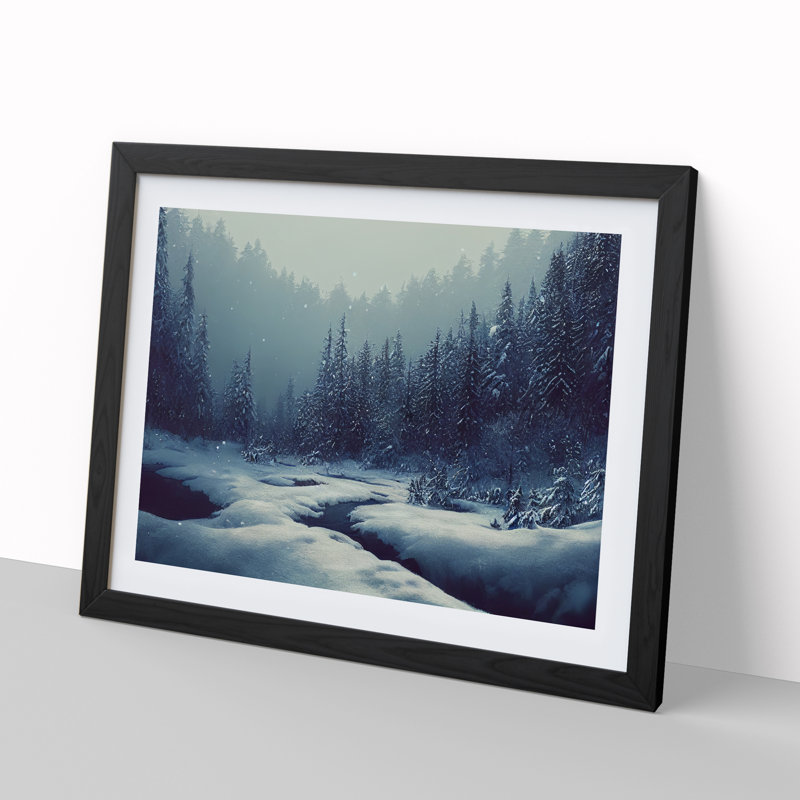 Entrancing Winter Forest - Single Picture Frame Painting, 25cm H x 34cm W x 2cm D, Black