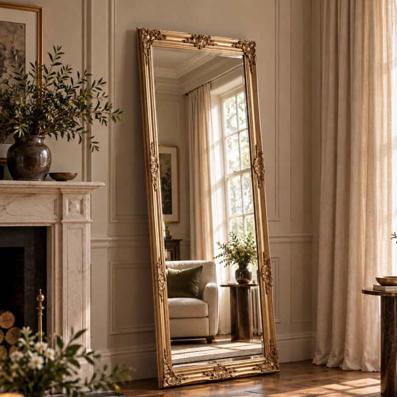 Madeleine Carved Classic Accent Mirror, 74cm W x 163cm W, Gold