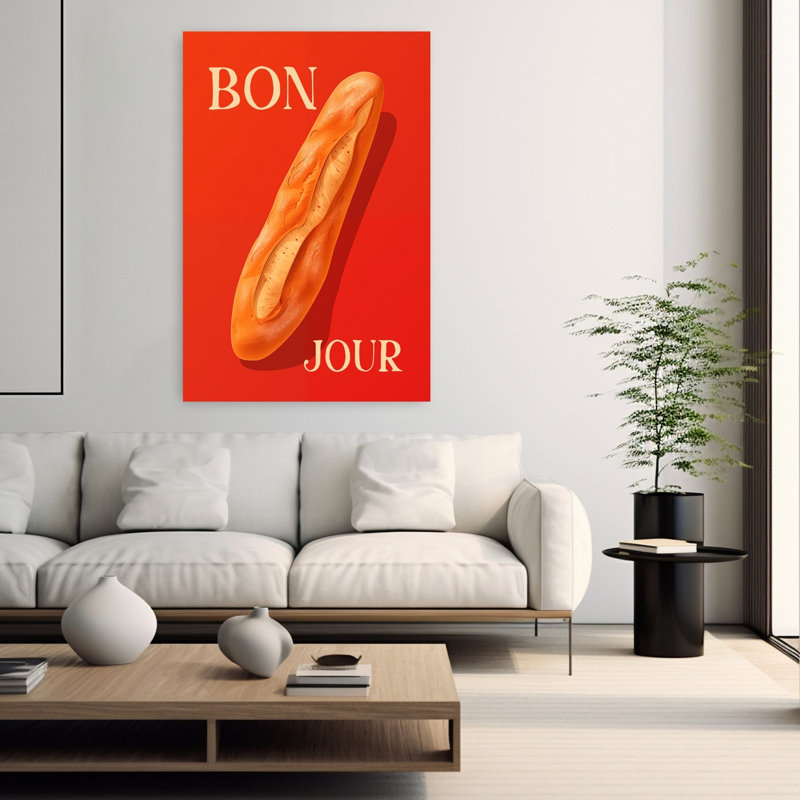Art mural rétro classique Bonjour, baguette française, H 60 po x l 40 po