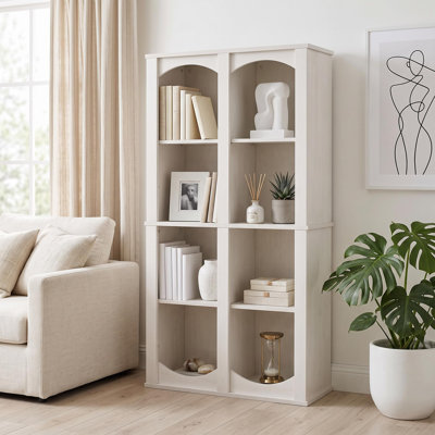 Bibliothèque arquée à 4 niveaux de 124 cm de hauteur – Rangement ouvert à 8 cubes avec système anti-basculement – ​​Bibliothèque étroite et peu encombrante pour salon, chambre ou bureau