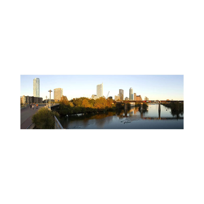 Skyscrapers In A City, Lamar Street Pedestrian Bridge, Austin, Texas, USA by Panoramic Images - Wrapped Canvas Panoramic Print