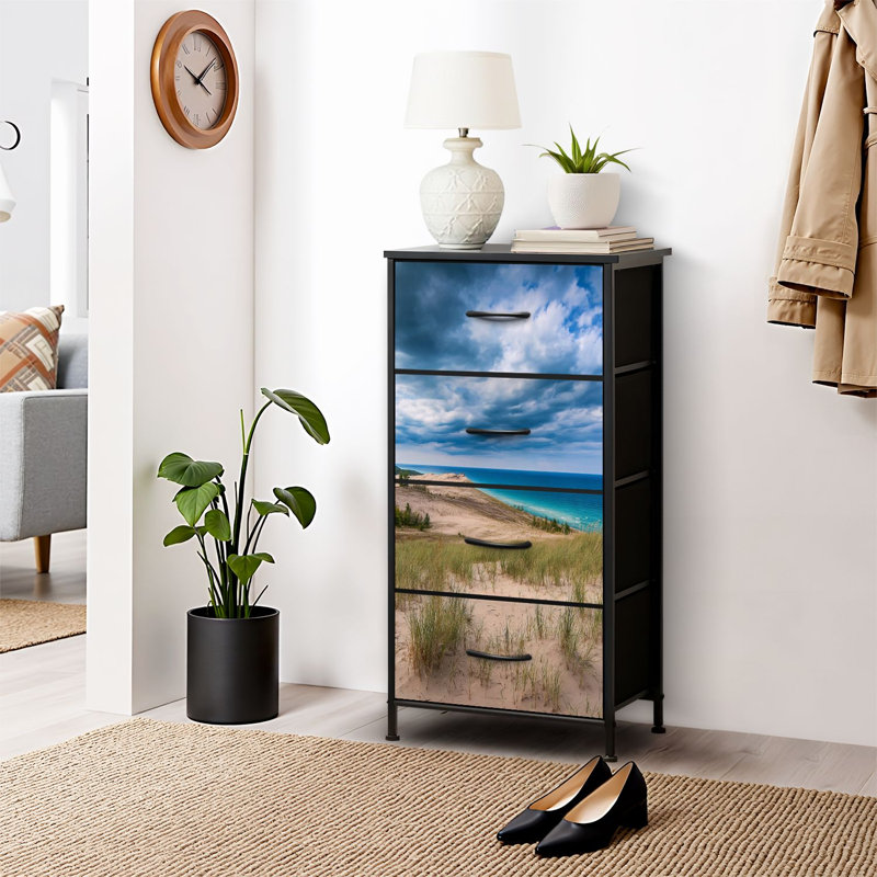 4 Drawer Dresser for Bedroom, Narrow Chest of Drawers, Wooden Top and Study Iron Frame 18"x37.5"-(WxH)
