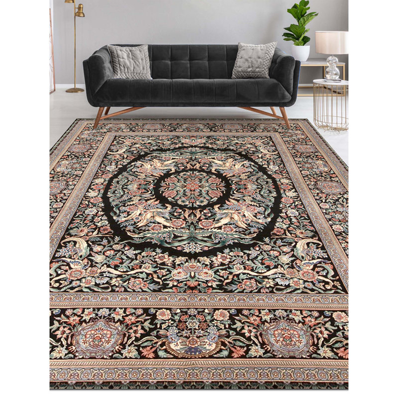 Tapis noir noué à la main de haute qualité