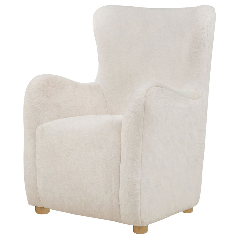 Fauteuil d'appoint à oreilles Thornton, Fausse fourrure ivoire