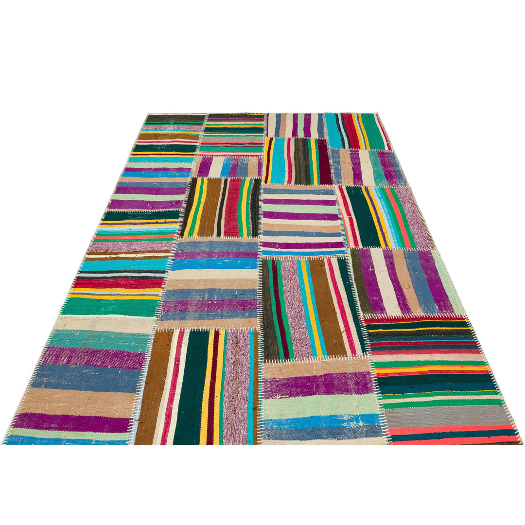 Teselya Beige Striped Wool Handmade Area Rug