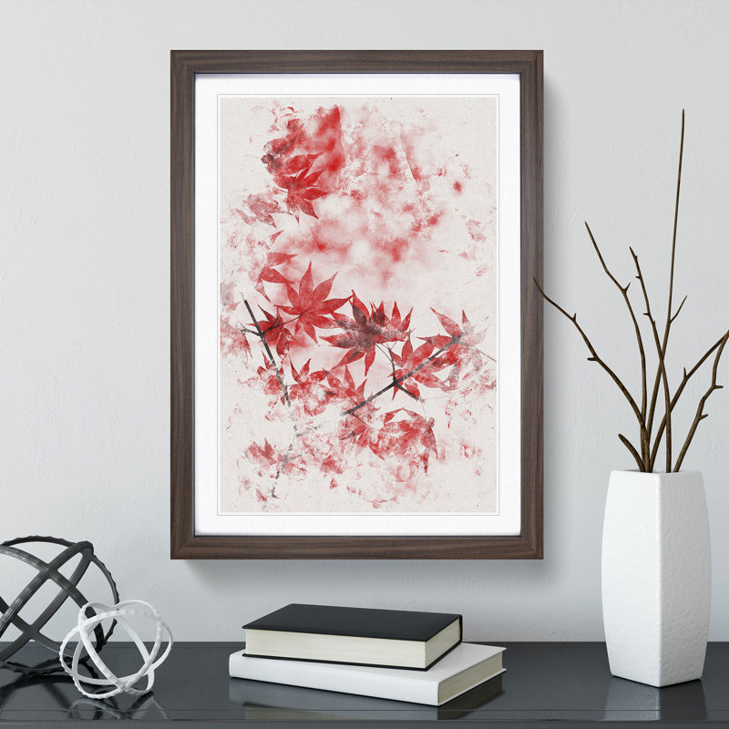 Red Leaves of a Maple Tree - Picture Frame Painting Print, 33cm H x 24cm W x 2cm D, Walnut Framed