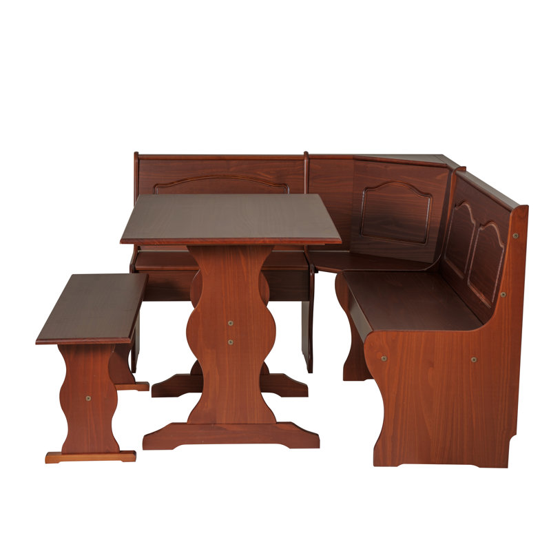 Jiles 5 Person Corner Solid Pine Breakfast Nook with Hidden Storage, Walnut
