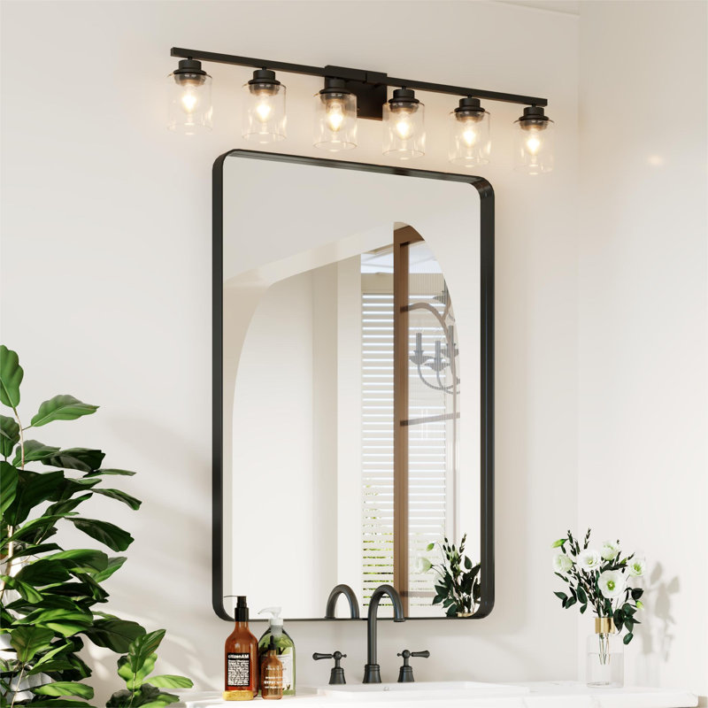 Élégant miroir encadré en aluminium avec coin arrondi pour une décoration intérieure élégante, Noir mat, Rectangulaire