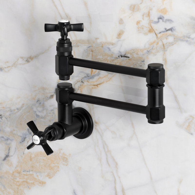 Kingston Brass Millennium Two-Handle 1-Hole Wall Mount Pot Filler Faucet, Matte Black