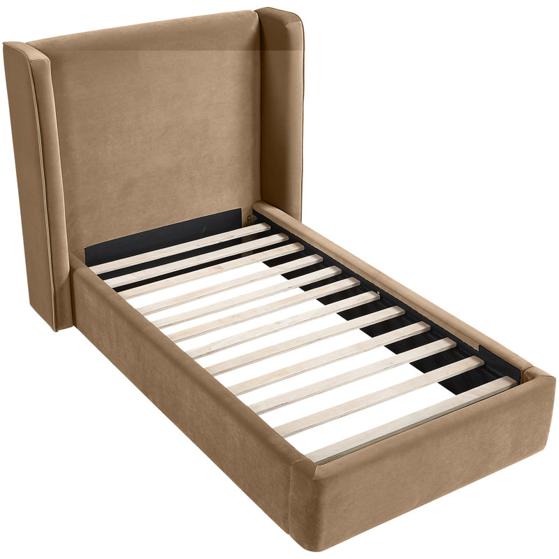 Kendall Wanaque Velvet Upholstered Bed, Beige Velvet, Twin