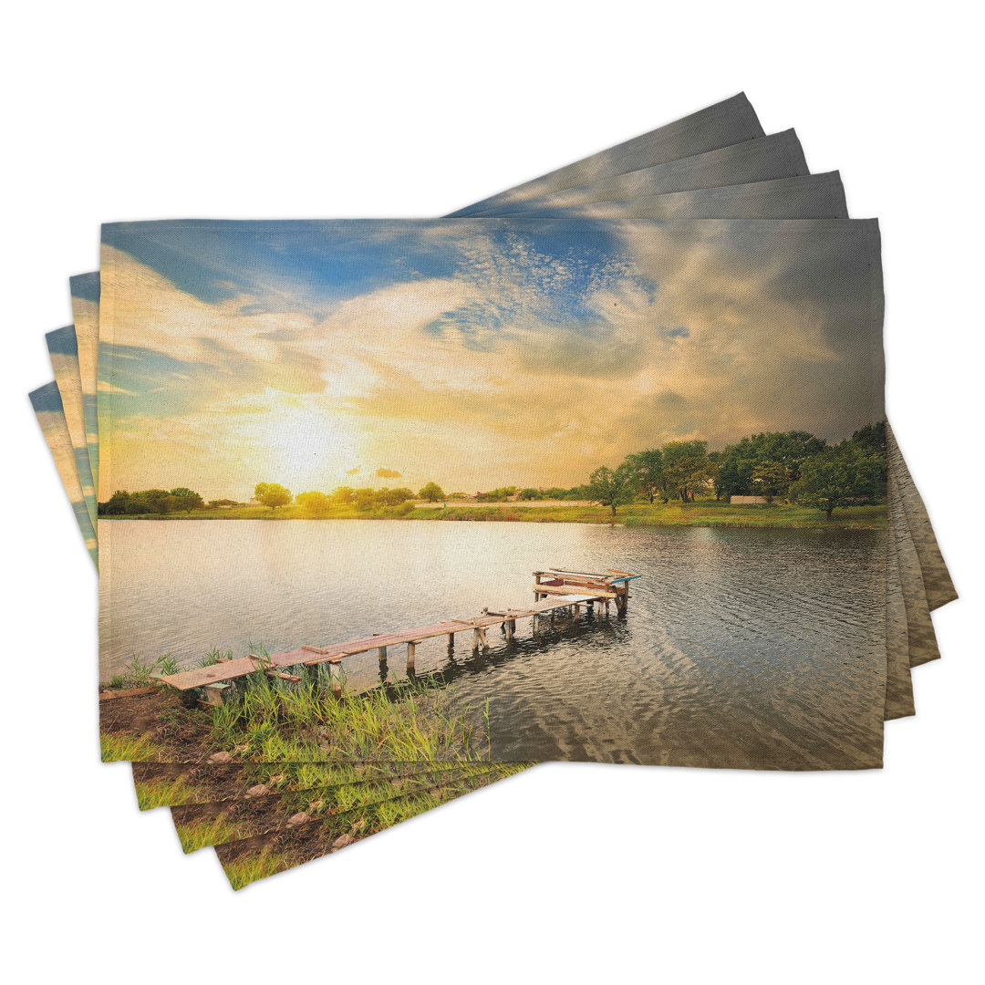 Platzdeckchen 4er Set, Holzdeck Lake Foliage, Multicolor