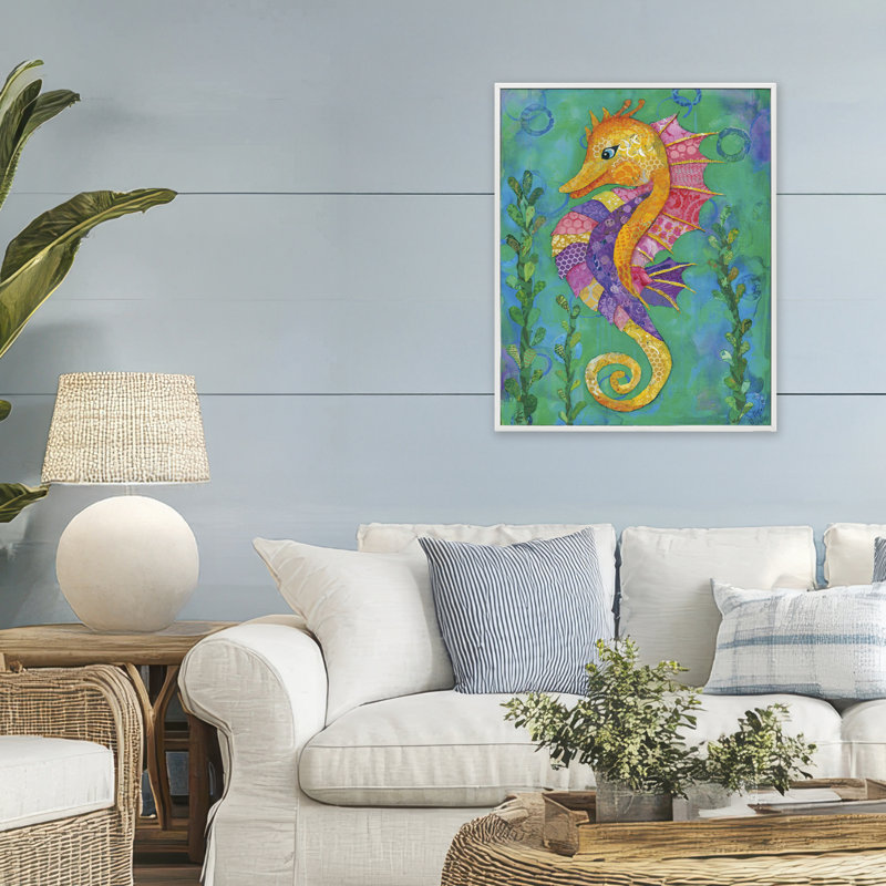 Hippocampe avec échelles à motifs, estampe numérique, design par Lisa Morales, H 30 po x l 24 po