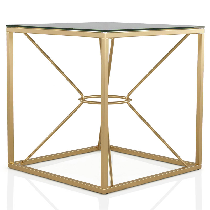 Matte Gold End Table with Glass Top