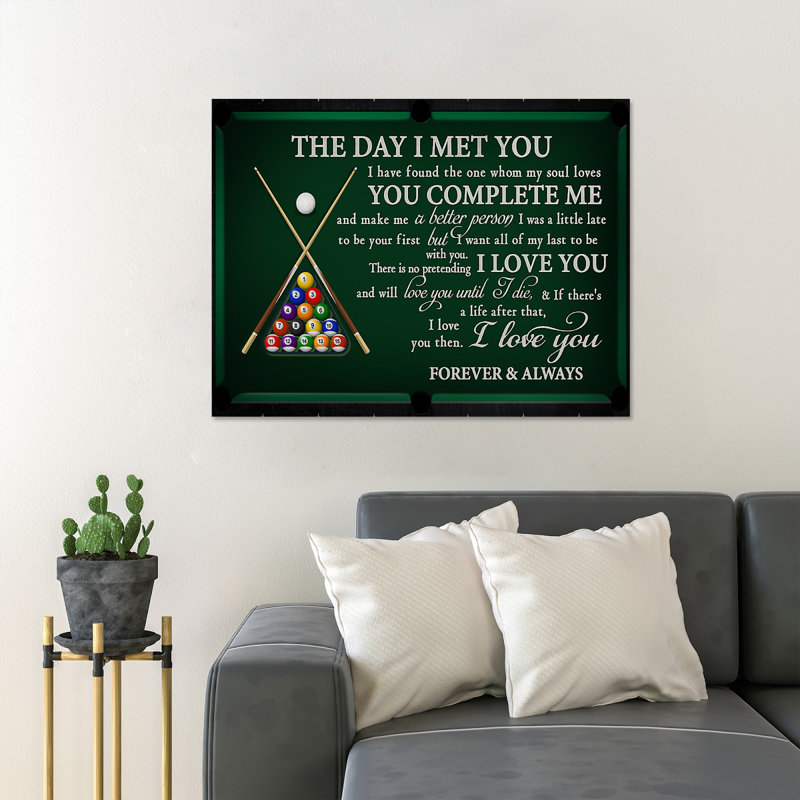 Billiard Balls On Pool Table - The Day I Met You… - 1 Piece Rectangle Graphic Art Print On Wrapped Canvas