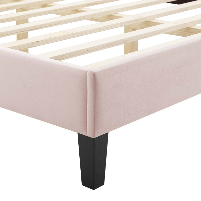 Lit plateforme en velours Alexandria, Simple, Rose
