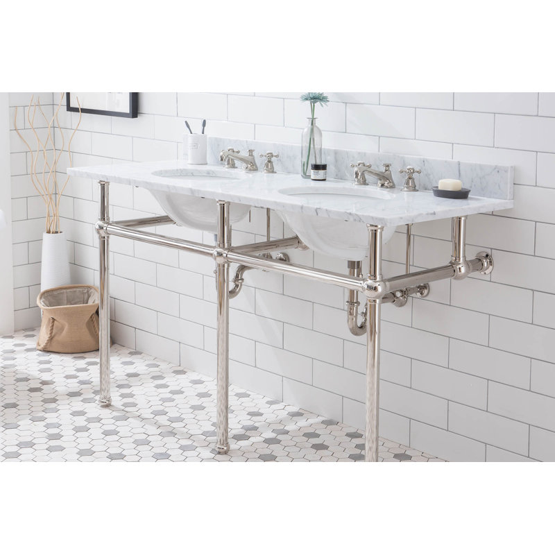 Greyleigh Copeland 60" Stone Oval Bathroom Sink with Overflow, Clear, Polished Nickel