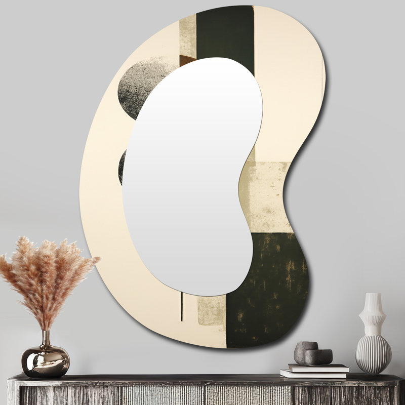 Ferghus Retro Green Moon Phases - Shapes Asymmetrical Decorative Wall Mirror, Modern Irregular Shape Mirror, Printed Metal Art