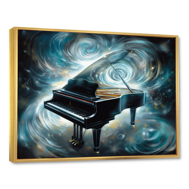 «Piano Abstract II», reproduction sur toile, Cadre flottant doré, H 16 po x l 32 po x P 1 po