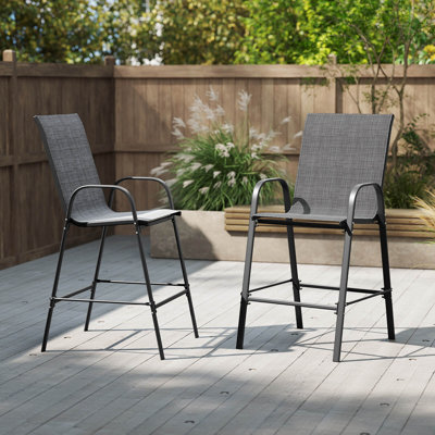  2 PCS Outdoor Bar Stools 29" Fabric Bar Height Stools with Armrests & Footrest Gray