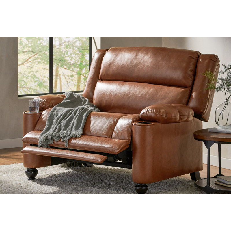Fauteuil inclinable manuel rembourré en similicuir de 50 po de largeur, Brun