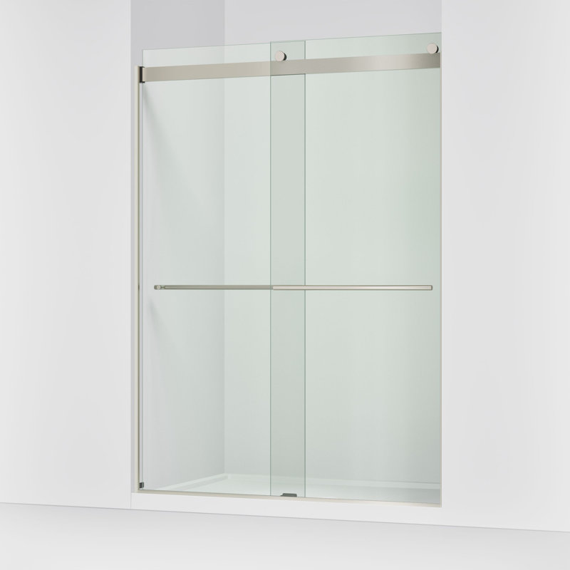 Levity Plus Less Sliding Shower Door, 81-5/8" H x 56-5/8 - 59-5/8" W, With 3/8" Thick Crystal Clear Glass, Nickel