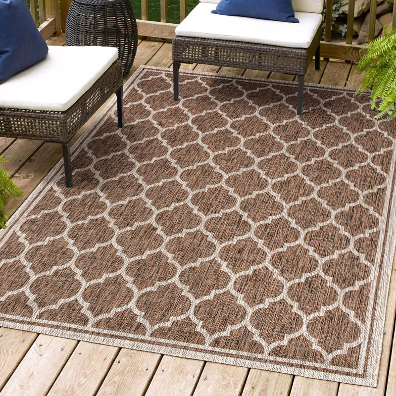 Tapis d'intérieur / extérieur espresso / taupe Hague, Rectangle 5 pi 3 po x 7 pi 7 po