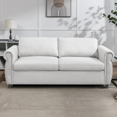 Full Size Upholstered Sleeper Loveseat, 2-in-1 Pull-Out Sofa Bed with Built-in Mattress, Beige