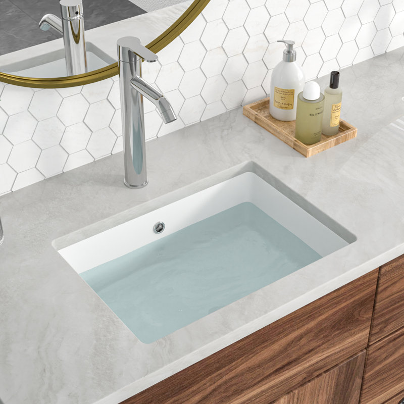 21"L x 14"W White Ceramic Rectangular Undermount Bathroom Sink with Overflow, 20" L x 14" W, White