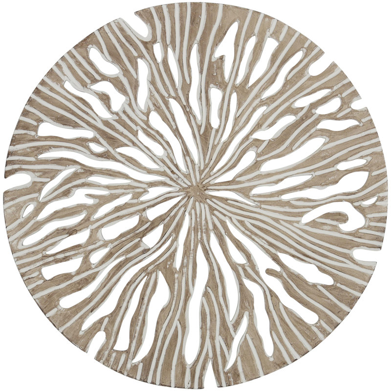 Décoration murale en bois beige sculpté à la main, H 36 po x l 36 po x P 1 po