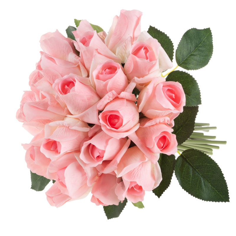 Rose Artificial Flowers - 24Pc Real Touch 11.5-Inch Fake Flower Set with Stems, Pink