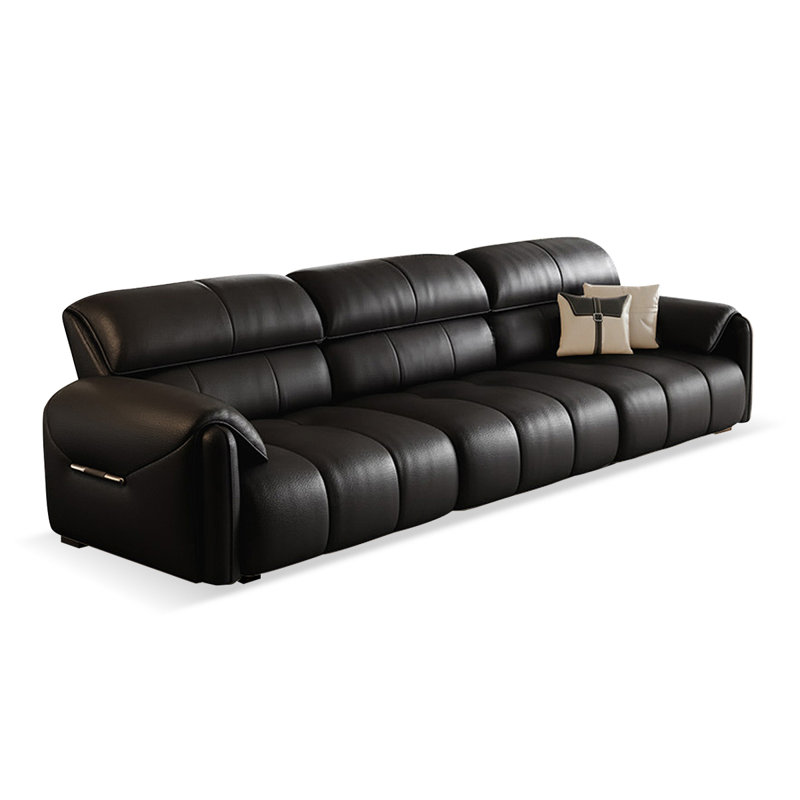 Canapé modulaire noir en cuir véritable, H 35,43 po x l 110,24 po x P 37,01 po, Noir