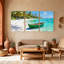 Nautique et plage, plage tropicale, bateau, palmiers, eau claire, ensemble de 3 toiles murales-1039536018