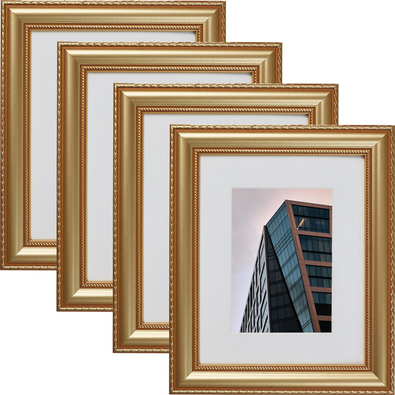 Jedaiah Gold Solid Wood Gilded Picture Frame - Set of 4 with Mat, 8" x 10" Matted to 5" x 7"