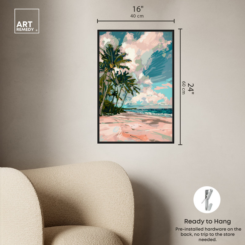 Art Remedy, paumes sous le soleil, cadre côtier coloré 57714, H 25 po x l 17 po, Cadre noir