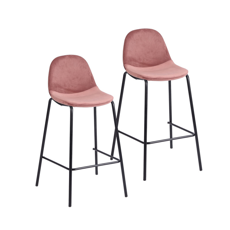 Lazio Velvet Bar Stool with Iron Legs, Pink, Counter Stool ( 25.98'' Seat Height )