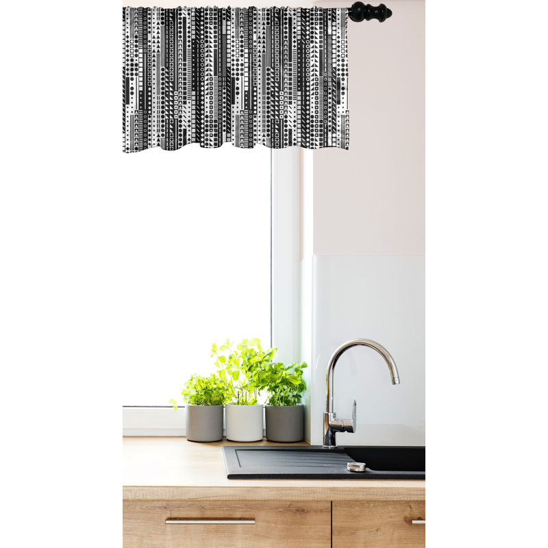 Black and White Geometric Satin Rod Pocket Valance Set