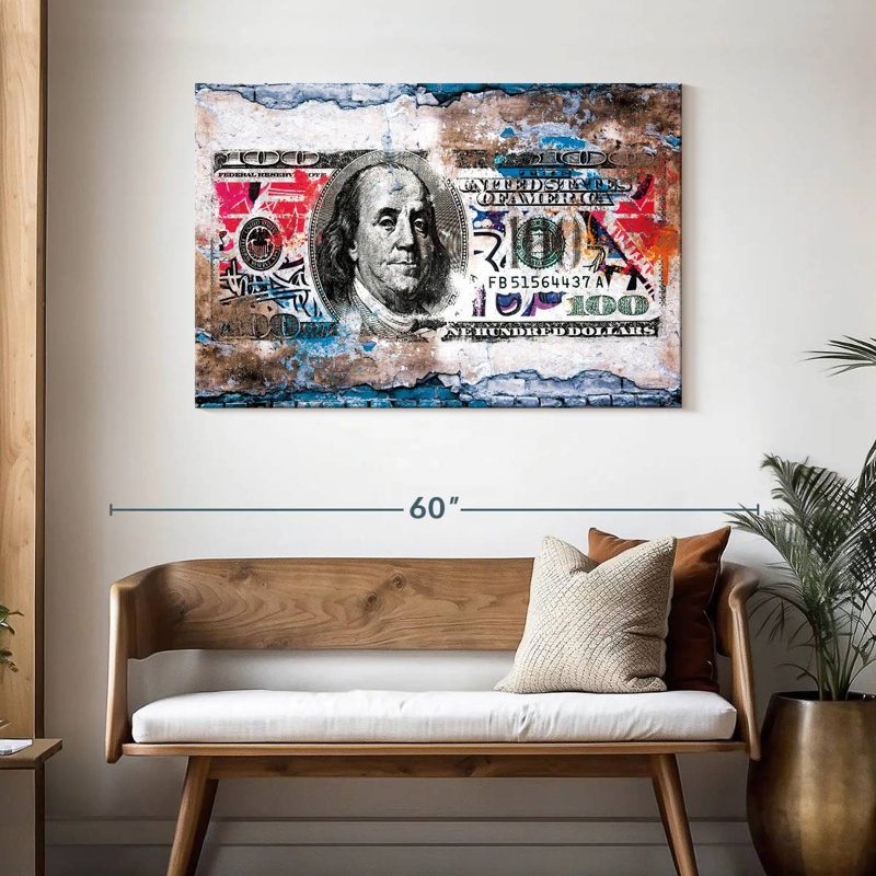 Brickwork Benjamin Dollar Bill, 30" H x 45" W