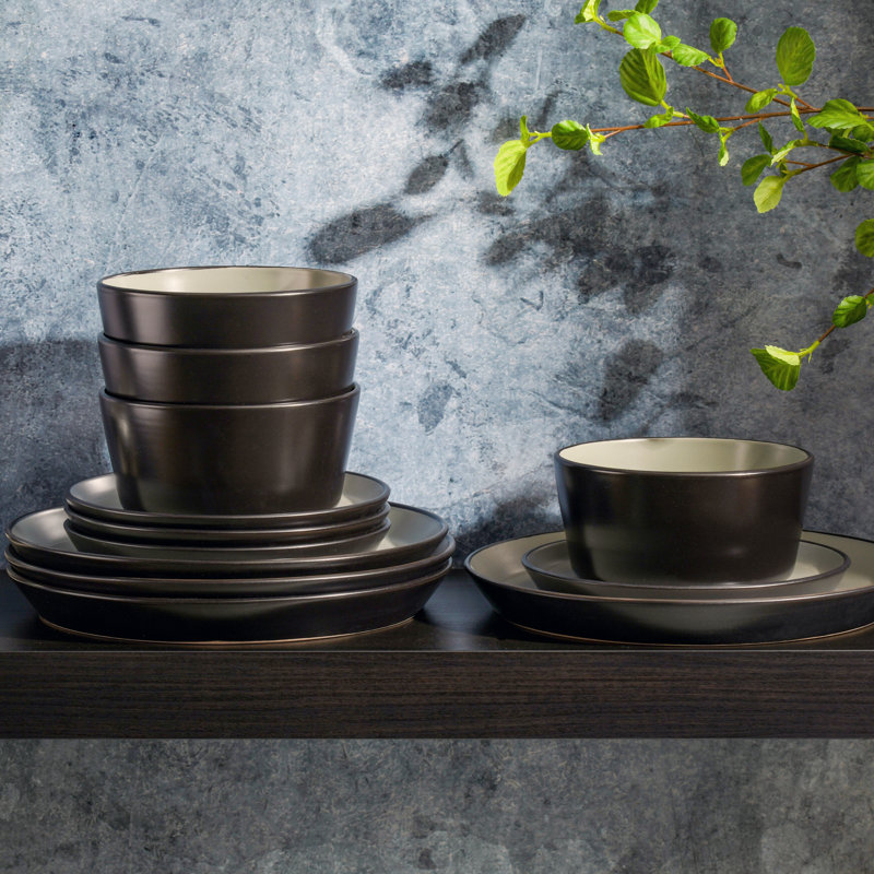 Matte Gray Ceramic 12-Piece Dinnerware Set for Four