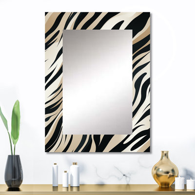 Decole sophistiqué zébré beige et noir - miroir unique abstrait, grand miroir mural moderne, impression d'art en métal