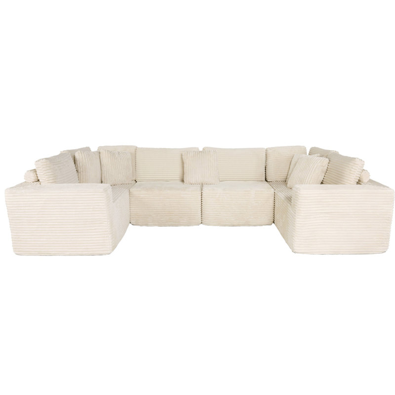 Canapé modulaire en velours côtelé 135,5 po beige: canapé à 6 places en U avec méridienne réversible, librement configurable pour les petits appartements / salons (facile à assembler)