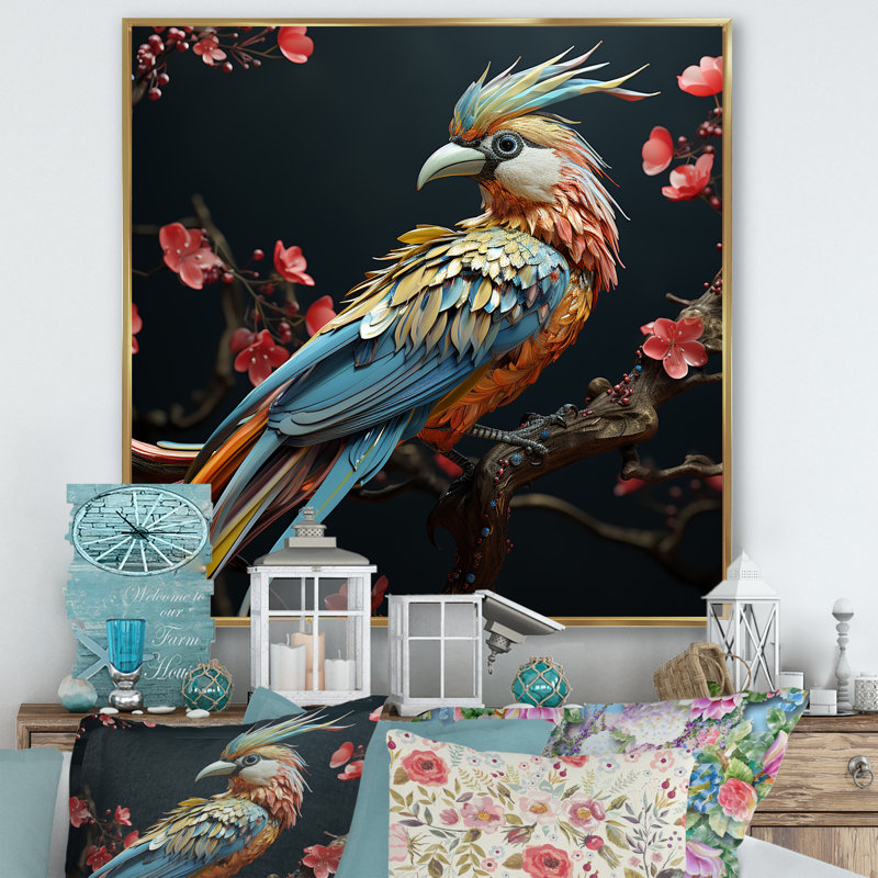 «Bird Expressionist Freedom I» sur toile, H 24 po x l 24 po x P 1 po, Cadre flottant doré