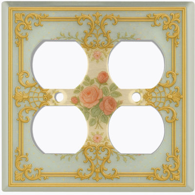 Couvercle de plaque d'interrupteur en métal; Double bande US standard de taille US - Damas floral