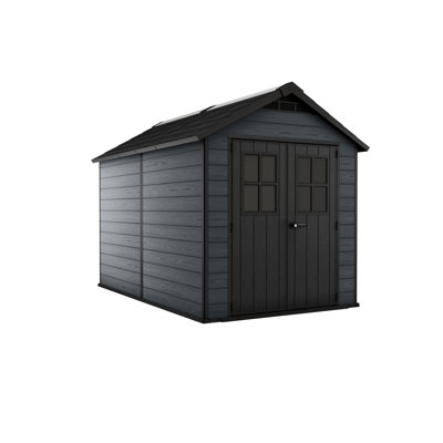 Keter Newton 7.5x11 FT Durable Resin Outdoor Storage Shed with Floor and Lockable Double Doors, Grey -  249498