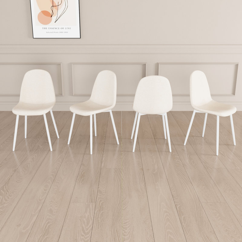 4 chaises de salle à manger en lin beige avec pieds en métal blanc, élégantes et pour la maison moderne et fonctionnelle