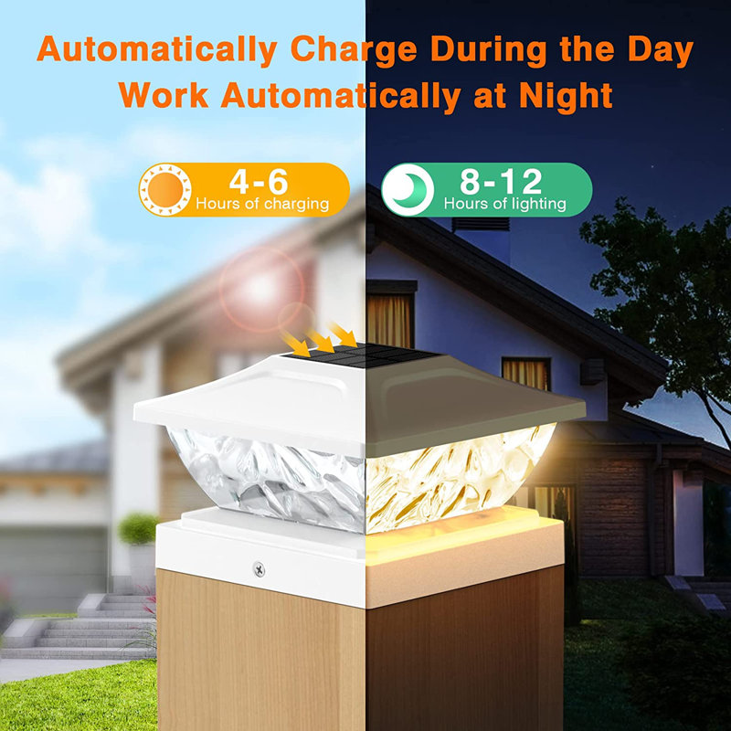 White LED Solar Powered Fence Post Cap Lights Multipack