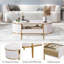Table basse cannelée de luxe moderne, table basse ovale de 47,24 po avec tiroirs coulissants et pieds en métal doré, table de thé minimaliste multifonctionnelle pour salon, bureau à domicile