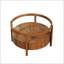 Table basse ronde à plateau en verre avec base en bois de noyer et tiroir caché pour le rangement de salon moderne