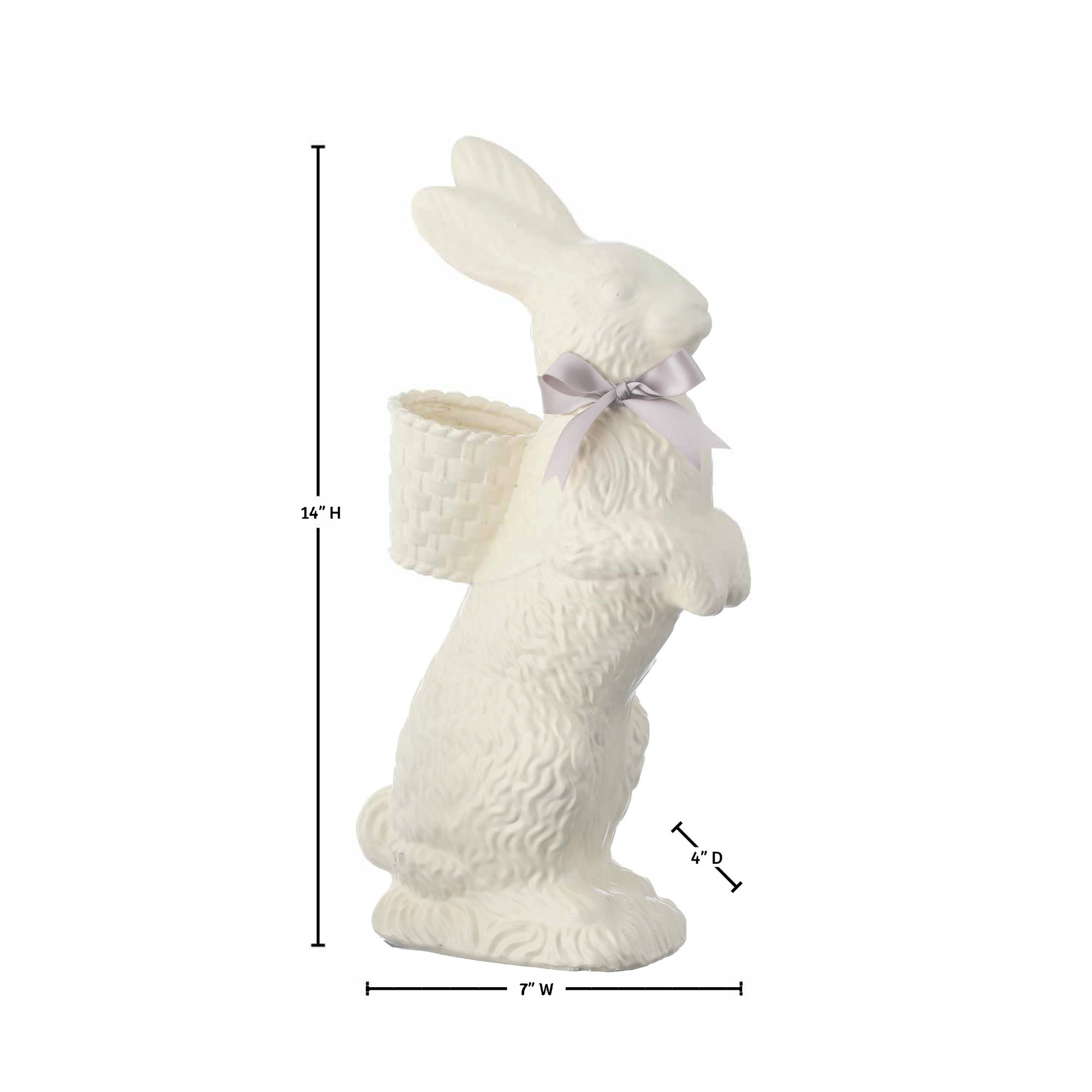 Resin Chocolate Standing Bunny With Basket 35", 14 in x 7in, Champagne